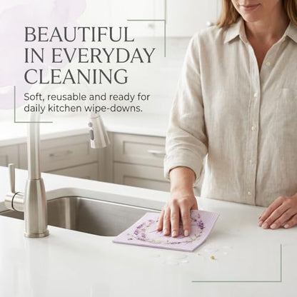 Kitchen Towels Swedish Dishcloths - 6 Count Reusable Paper Towels Washable, Cellulose Sponge Dish Towels for Kitchen Cleaning, Ultra Absorbent Odor Free Eco Friendly Biodegradable Cleaning Rags - color: Lavender Collection