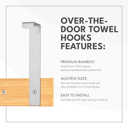 ToiletTree Products Bamboo Stainless Steel Over-the-Door Towel Hooks - Durable Coat, Clothes, and Towel Rack to Use in the Bathroom, Laundry Room, and Closet - 3 Hooks - size: 3 Hook