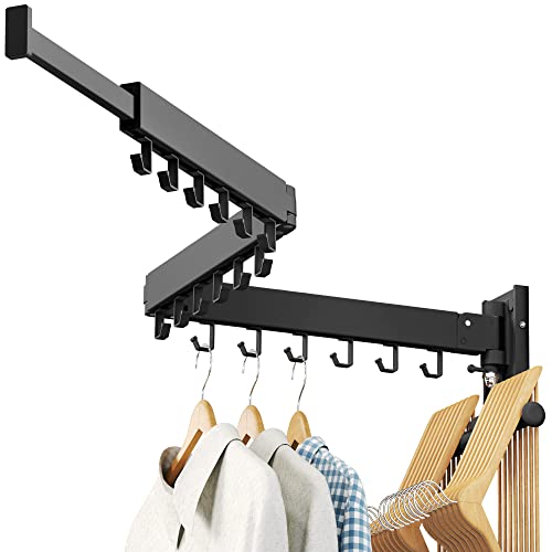 LIENAHU Clothes Drying Rack Wall Mounted(can fold Upward),Laundry Drying Rack,Laundry Room Organization,Wall Mounted Laundry Rack Folding,Retractable Clothing Rack,Collapsible Clothes Hanging Rack - size: Hooks,Black-Upgrade