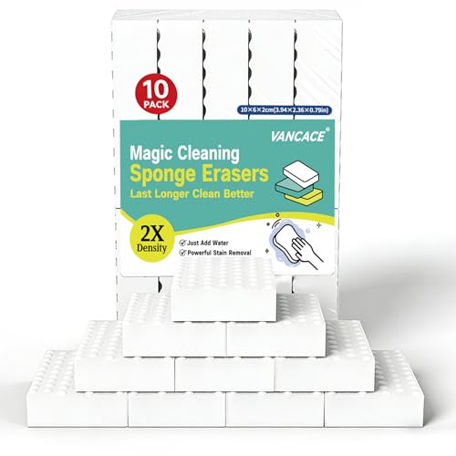 Magic Sponges Cleaning Eraser 10 Pack, 2X Compressed Melamine Sponge Cleaner, Melamine Foam All Purpose Cleaning Pads, Heavy Duty Stain Remover for Home Kitchen Bathroom Sneaker Car