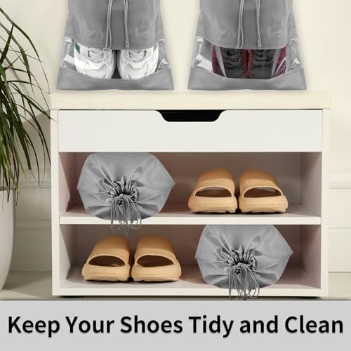 12 Pack Shoe Bags for Travel, Large Travel Shoe Bag for Packing with Window - color: Grey