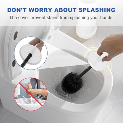 304 Stainless Steel Toilet Brush and Holder Set, Heavy Duty Toilet Bowl Brush and Holder with Removable Inner Bowl, Splash Protection, Long Handle for Bathroom - color: Satin White