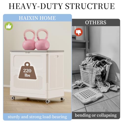 130L Rolling Laundry Hamper with Lid Laundry Basket - color: Milky, size: 130L