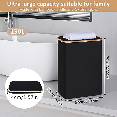 IEGrow Laundry Hamper with Lid,150L Laundry Basket with 2 Mesh Bags,Black - color: Black, size: 150L