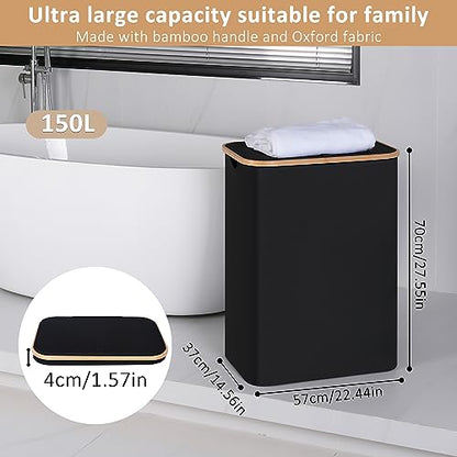 IEGrow Laundry Hamper with Lid,150L Laundry Basket with 2 Mesh Bags,Black - color: Black, size: 150L