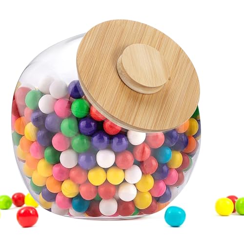 ELLDOO Clear Slanted Plastic Storage Jar with Bamboo Lid, Wide Mouth Laundry Pods Container Dishwasher Pods Holder, Coffee Pod Holder for Nespresso K Cup, Candy Cookie Jars for Coffee Bar Kitchen