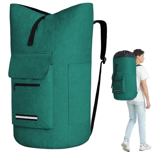 Laundry Backpack with Shoulder Straps，Laundry Bag Extra Large 115L，Laundry Backpack Heavy Duty with 4 Pockets, College Laundry Bags for Dorm Room， Sturdy Clothes Hamper Bags，Laundry Hamper Bag XXL - color: Turquoise