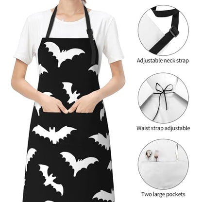 Perinsto Waterproof Apron With 2 Pockets Kitchen Chef Aprons Bibs For Cooking Baking Painting Gardening Grooming - color: Bats