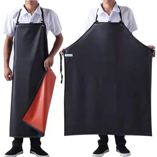 Lchkrep Men's Waterproof Apron Black, Lightweight Vinyl Aprons Rubber Apron for Dishwashing, Butcher apron - color: Black-2pack