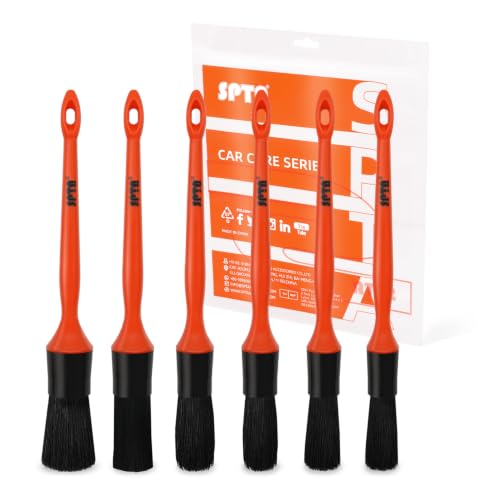 SPTA Car Detailing Brush Kit - 6 Pack, Auto Boar Hair Detail Brush Set Automotive Interior Exterior No Scratch Microfiber Detailing Brushes for Cleaning Air Vents, Engine Bays, Dashboard and Wheels - color: Car Detail Brush Set 6