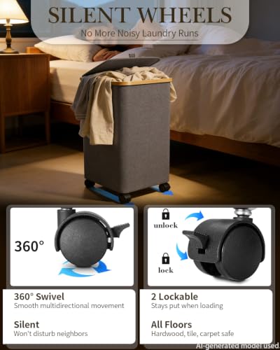 Laundry Hamper with Wheels, 75L Rolling Laundry Basket, Removable Inner Bag - color: Gray, size: 75L
