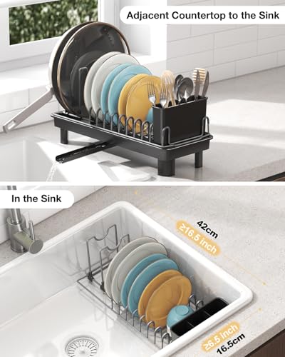 Small Dish Drying Rack with Drainboard, Compact for Kitchen Counter, Black - color: Black