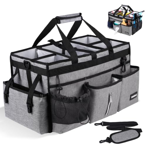 Extra Large Cleaning Caddy Bag with Rigid Support Board, Cleaning Organizer Tote with Detachable Divider, Adjustable Shoulder Strap & Waist Belt, Cleaning Supply Carrier for Cleaners & Housekeepers - color: Light Gray, size: Extra-Large