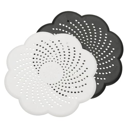 uxcell 2 Pcs Shower Silicone Drain Cover, 5.7 Inch Shower Hair Catcher Drain Cover for Shower Room Bathtubs Kitchen Sink Laundry Room, Black/White(Flower) - color: Black/White