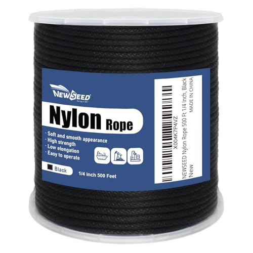 NEWSEED Nylon Rope Heavy Duty Utility Rope 500 Ft 1/4 Inch Black - size: 1/4 In x 500FT, style: Black