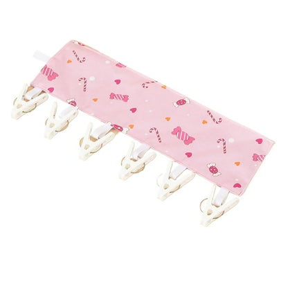 1pc Candy Print Foldable Travel Hanger Portable Fabric Hanging Clothes Drying Rack with 6 Clips Hook and Loop Fastener Space Saving Hanger - color: Rose Red
