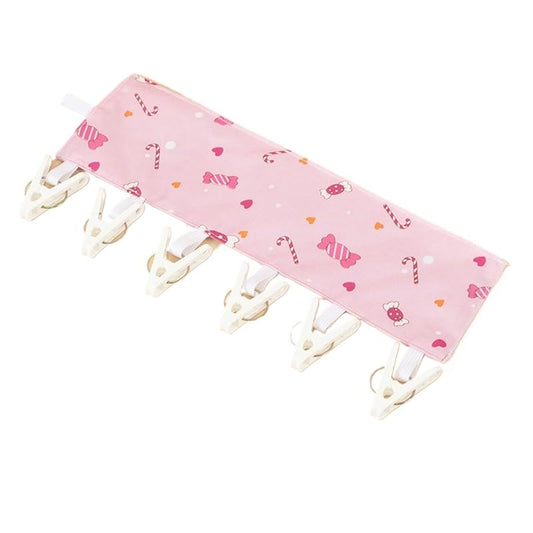 1pc Candy Print Foldable Travel Hanger Portable Fabric Hanging Clothes Drying Rack with 6 Clips Hook and Loop Fastener Space Saving Hanger - color: Rose Red