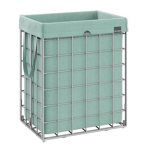 SONGMICS Laundry Hamper, Collapsible, 24 Gal. (90L) - color: Silver + Mint Green, size: 90 L