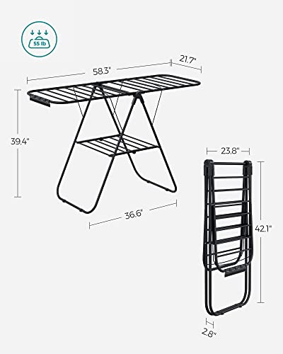 SONGMICS Clothes Drying Rack, Foldable Space-Saving Laundry Drying Rack - color: Black, size: 1 Tier （21.7"d x 58.3"w x 39.4"h）