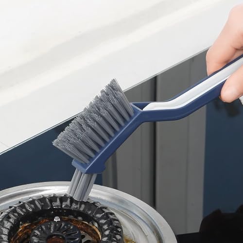 Multi-Purpose Bathroom Crevice Cleaning Brush with Ergonomic Handle for Narrow Gap Tile Edge and Window Track Scrubbing - color: Blue