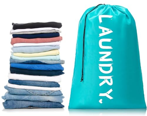 2 Pack Heavy Duty Travel Laundry Bags-Waterproof Drawstring Dirty Clothes Organizer for Camping,Gym&Hotels,Fits Laundry Baskets,Reusable Washable Storage Bags,Black+Blue. - color: Black+Blue