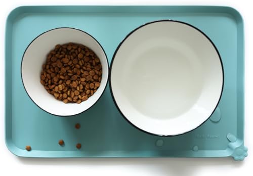 Hoki Found Silicone Non Slip Pet Food Mats - Dog Cat Bowl Placemats - Waterproof for Carpet - Light Turquoise - color: Light Turquoise, size: 19" x 12"