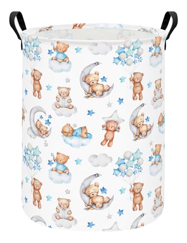 Round Bear Pattern Laundry Hamper, Cotton Canvas Storage Bin - color: Round Cute Bear