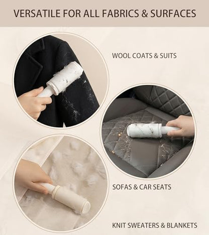 Reusable Lint Rollers 2 Pack with Cover for Clothes, Cream - color: Cream