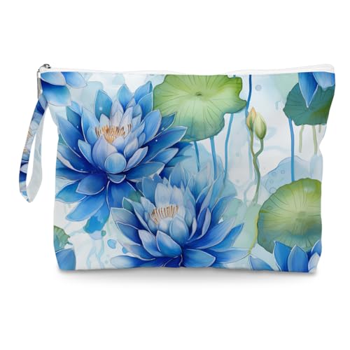 Fokongna Floral Print Wet Bag, Small Portable Waterproof Multi-Functional Organizer for Women, Blue Water Lily, Ideal for Daily, Beach & Travel - color: Blue Water Lily