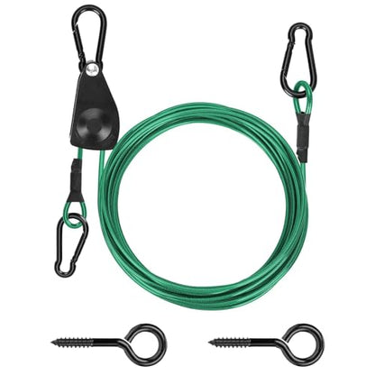 TooTaci 15ft Outdoor Clothesline Kit, 3/16" Green PVC Coated Clothes Cable - size: 15ft