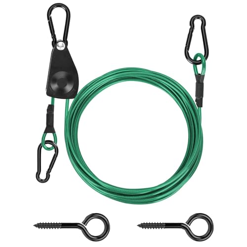 TooTaci 15ft Outdoor Clothesline Kit, 3/16" Green PVC Coated Clothes Cable - size: 15ft