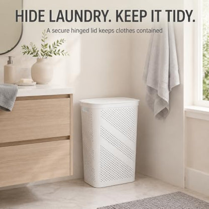 White Laundry Hamper with Hinged Lid, Rectangular 23.9 Inch - color: White 23.9 Inch