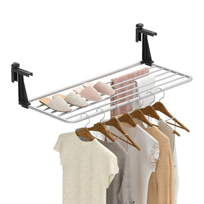Giantex Portable Clothes Drying Rack, Aluminum Hanging Laundry Rack with Adjustable and Foldable Brackets, Radiator Airer, Indoor Outdoor Towel Rack for Balcony Railings, Windowsill (37" L) - size: 37"L