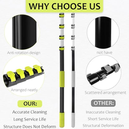 【Upgrade Anti Rotation 】 20FT High Reach Duster Kit,Lightweight Aluminum Alloy Extension Rod,5-Piece Set,210° Steering Head Clean Various Angle,for Cleaning Ceiling,High Wall - size: 12FT