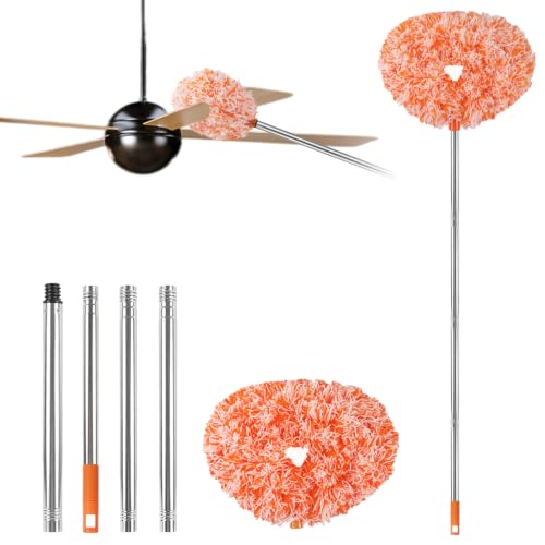 Ceiling Fan Cleaner Duster Reusable Microfiber Ceiling Fan Blade Cleaner Removable Duster with Extension Pole Adjusts 13 to 49.7 Inch for Cleaning Walls Furniture Door Window Top (Orange White) - color: Orange White
