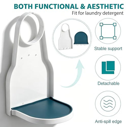 Detergent Drip Catcher, Laundry Detergent Cup Holder with Drip Catcher and Nozzle Switch, Fabric Softener Drip Tray for Liquid Detergent and Softener Bottles