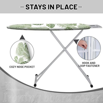 Extra Thick Ironing Board Cover and Pad, 15x54 Ironing Board Cover, Resist Scorching and Staining,Elastic Edges,Green Leaves Tropical Palm Leaf - color: Green Leaf