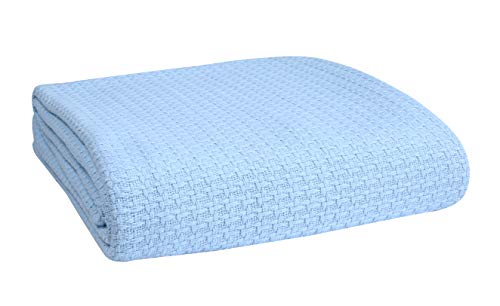 Belizzi Home 100% Cotton Bed Blanket, Breathable Bed Blanket Twin Size, Cotton Thermal Blankets Twin, Perfect for Layering Any Bed for All Season, Light Blue - color: Light Blue, size: Twin (60 in x 90 in)