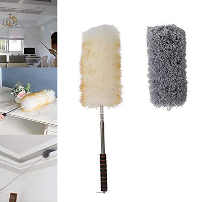 Midoneat Lambswool Duster with Extra Flexible Microfiber Head,Long Reach/Extendable Duster Up to 86" for Cleaning High Ceiling Fan, Interior Roof, Cobweb, Keyboard, Furniture