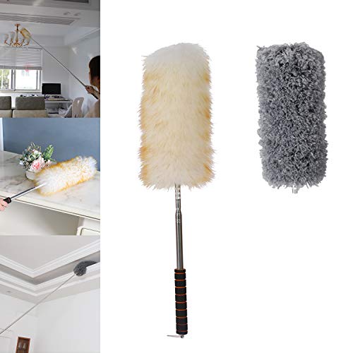Midoneat Lambswool Duster with Extra Flexible Microfiber Head,Long Reach/Extendable Duster Up to 86" for Cleaning High Ceiling Fan, Interior Roof, Cobweb, Keyboard, Furniture