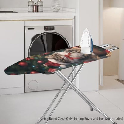 Flashideas Christmas Cat Ironing Board Cover and Pad Standard Size Ironing Board Cover and Pad Ventilate Extra Wide Ironing Pad for Table Modern Design - color: Christmas Cat