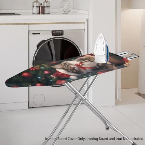 Flashideas Christmas Cat Ironing Board Cover and Pad Standard Size Ironing Board Cover and Pad Ventilate Extra Wide Ironing Pad for Table Modern Design - color: Christmas Cat