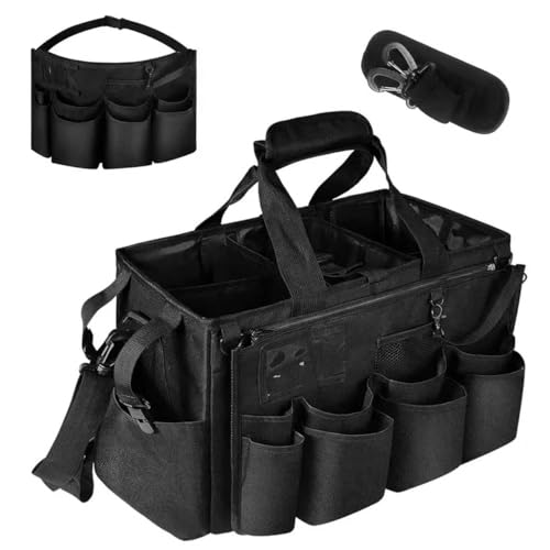 Compact Wearable Cleaning Supplie Bag with Handle Shoulder Straps - color: Black