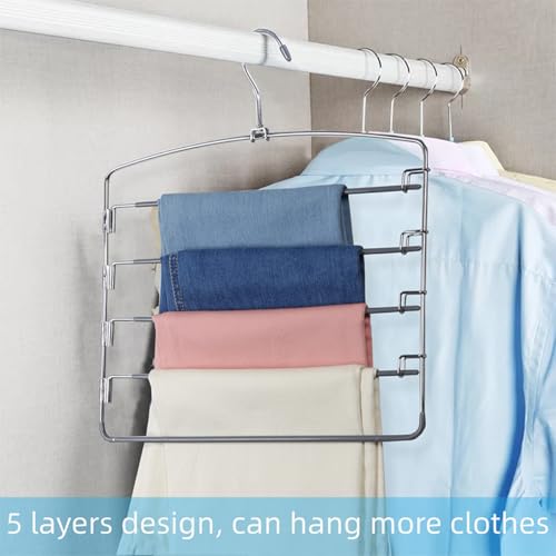 Pants Hangers 6 Pack 5 Layers Multi Functional Pants Rack Swing Arm Space Saver Hanger for Trousers Jeans Towels Scarf （Grey） - color: Grey-6 Pack