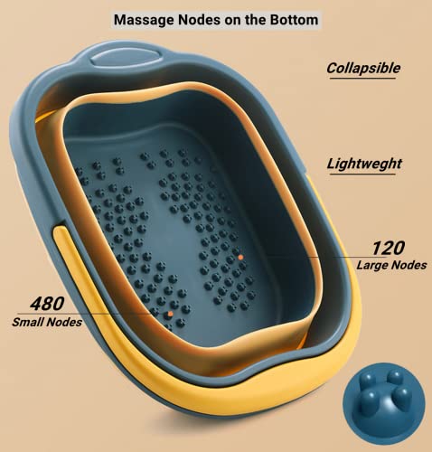 Collapsible Foot Tub Feet Soaking Spa Bath with Massager Acupoints for Circulation, Plastic Inflatable Feet Soak Basin Foldable Foot Soaker Bucket Footbath Bowl Tools for Men Adults, Black - color: Grey/Black