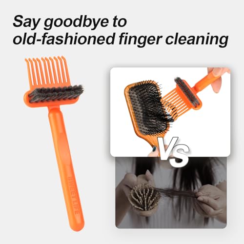 Hair Brush Comb Cleaning Tool Comb,2-in-1 Hair Brush Cleaner Tool, Portable Remover Rake for Removing Hair Dust, Home and Salon Use (Orange) - color: 1 Pack-Orange
