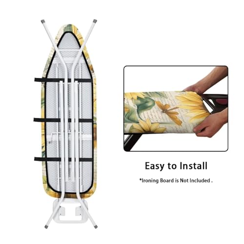 15x54 Inch Ironing Board Cover - Elastic Edge and Cozy Nose Pocket, Sunflower Dragonfly Printed Ironing Board Covers, Heat Reflective Coating Ironing Board Cover, Scorch Stain Resistant - color: Sunflower Dragonfly - Multi