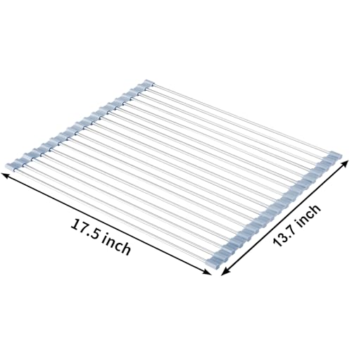 MECHEER Over The Sink Dish Drying Rack, Stainless Steel Roll Up Dish Drying Rack Kitchen Dish Rack Sink Drying Rack, Foldable Dish Drainer, 17.5''x13.7'' - size: 17.5''x13.7''