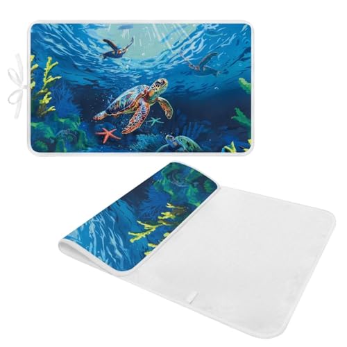 Ironing Mat Portable Iron Pad Magnetic Cover and Padding for Top of Washer, Dryer, Tabletop, Countertop,Travel Small Size Ocean Sea Turtle Ironing Pads 32 x 16 Inch - color: Ocean Sea Turtle