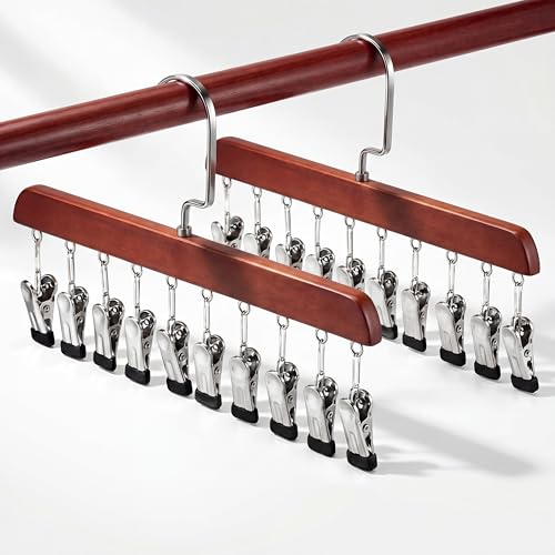 Novabright 2 Pcs Closet Organizer with 10 Clips Wooden Hat Rack for Closet, Space-Saving Hanging Organizer, Multipurpose Storage Display Accessory for Beanies, Ties, and Socks (Brown) - color: Brown